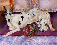 Dog Painting of Anna and Flash, two gorgeous Great Danes