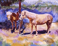 Equine horse painting by Connie Bowen of Tinkerbell and Pixidust, small horses. Small horses are even used for therapy work!