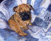 Dog painting by Connie Bowen of Gabby, an adorable  Brussels Griffon puppy. Brussels Griffon dogs have so much energy! Zip!