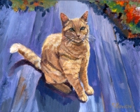 Custom cat portrait painting by Connie Bowen of Kitty, a much adored orange and white cat. Orange and white cats are so fluffy!