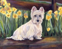 Dog Painting by Connie Bowen of Robbie, a handsome West Highland Terrier. Westies in spring, what could be sweeter?!